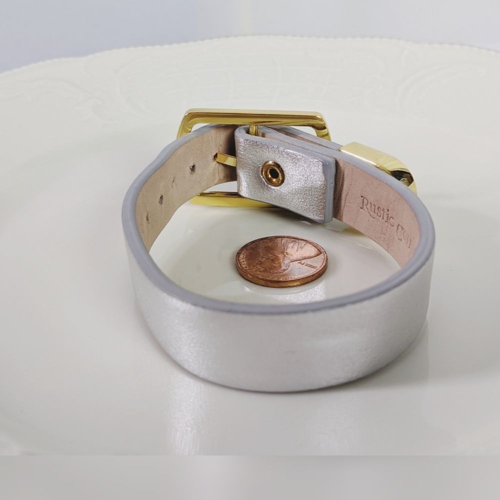 Rustic Cuff Silver Metallic Leather Gold Buckles - image 5